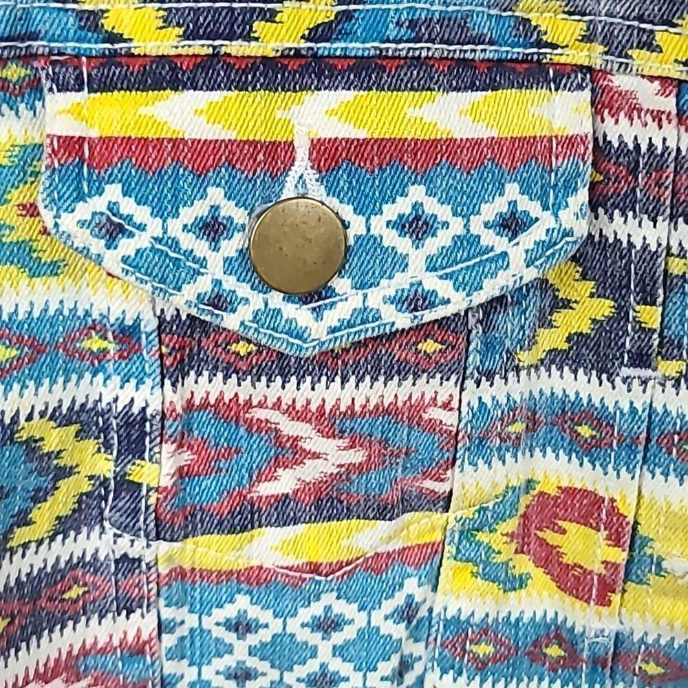 Tinseltown Denim Couture Aztec Tribal Cropped Jean Jacket Western Stretch Boho - Picture 5 of 10